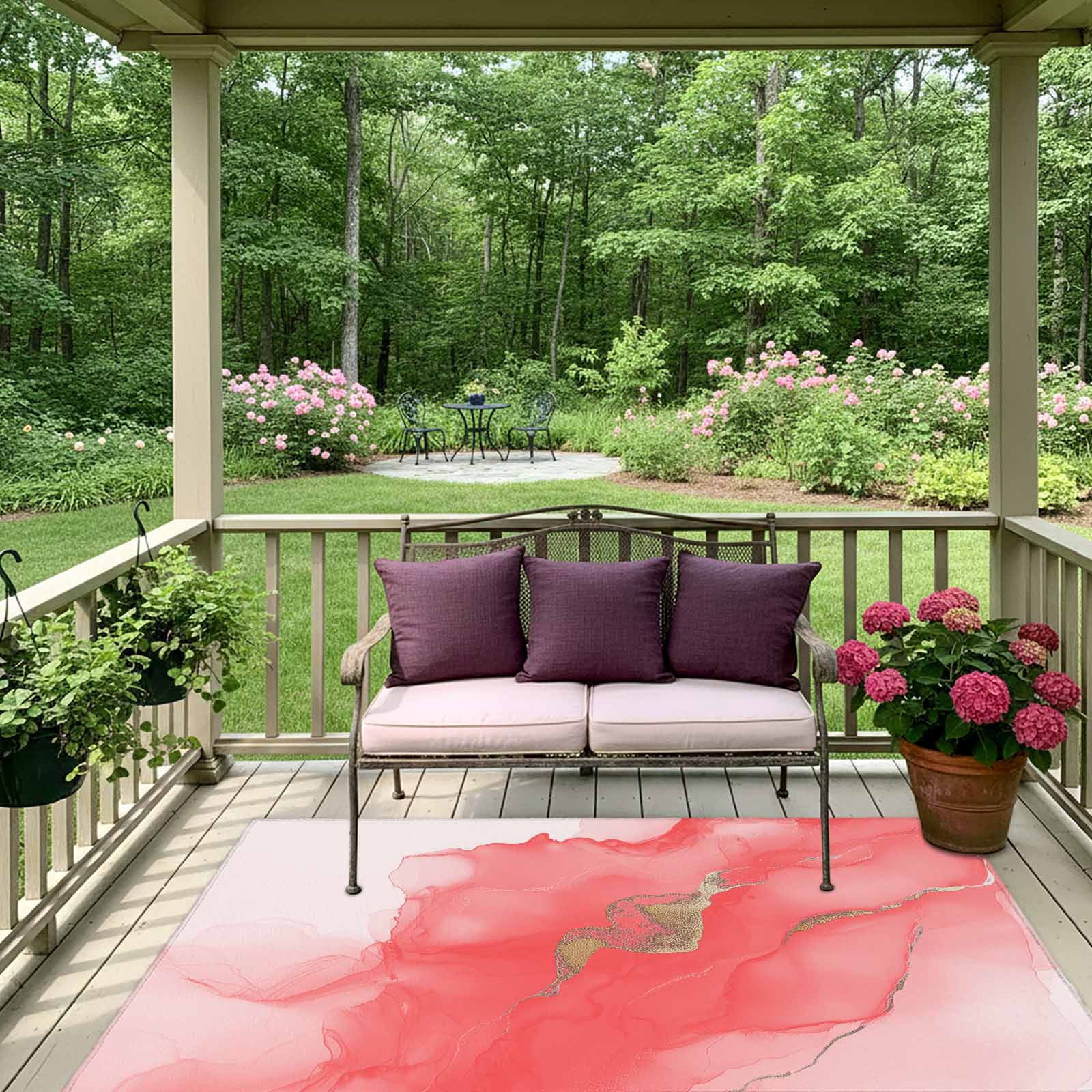Outdoor Rug 3x5ft Abstract Ombre Pink Marble Large Area Rug White Modern Art Indoor Outdoor Carpet Outdoor Rugs Mats for Patio Camping,RV,Front Door, Outside Decor