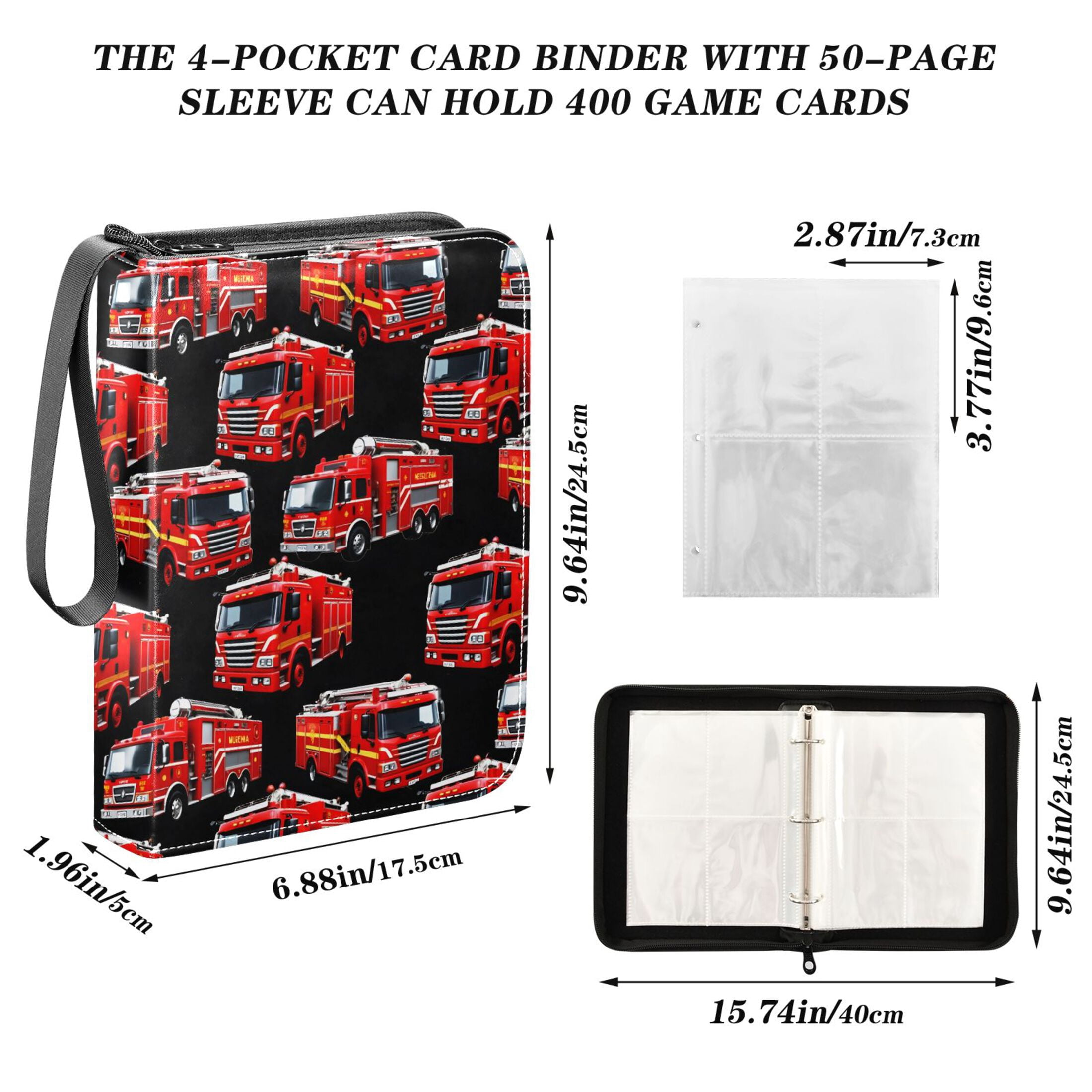 ALAZA Cartoon Fire Truck Cute Trading Card Binder 4 Pocket Cards Collection Album 400 Folder Holder