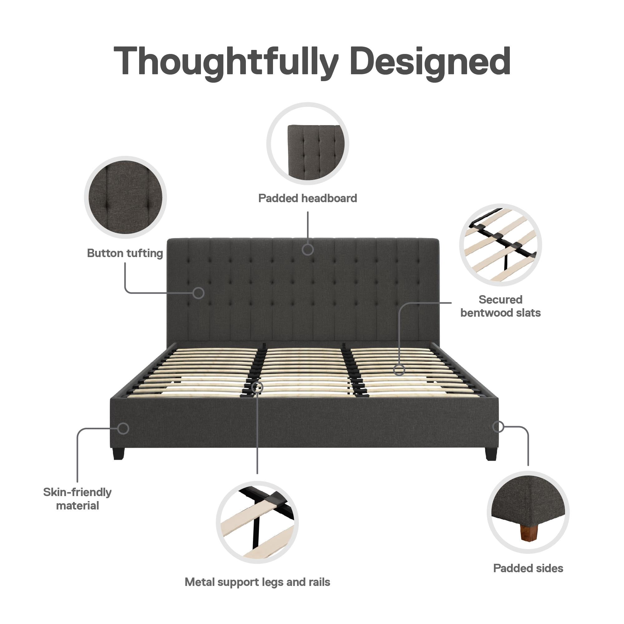 DHP Emily Upholstered Bed, Gray Linen, King