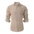 thumbnail image 3 of Shirts For Men Striped Long Sleeve Button Down Lapel Blouses Casual Outdoor Comfortable Loose Fall Tops Brown L, 3 of 5