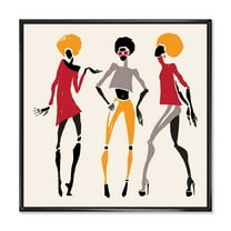 Designart 'African American Women Silhouettes Red and Yellow I' Modern Framed Canvas Wall Art Print