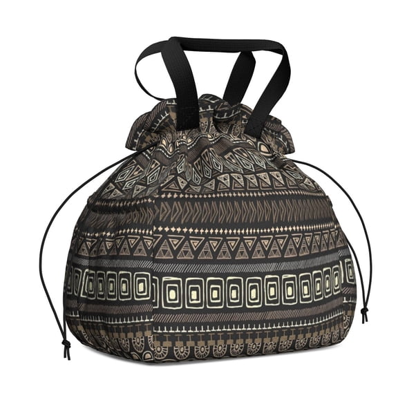 Boho Bohemia Geometric Line Art Drawstring Lunch Bag Women - Drawstring Lunch Bag Insulated for Work Office - Stain-Resistant Large Lunchbags for Women with Multi-Pockets