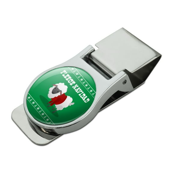 Fleece Feliz Navidad Sheep Christmas Holiday  Satin Chrome Plated Metal Money Clip