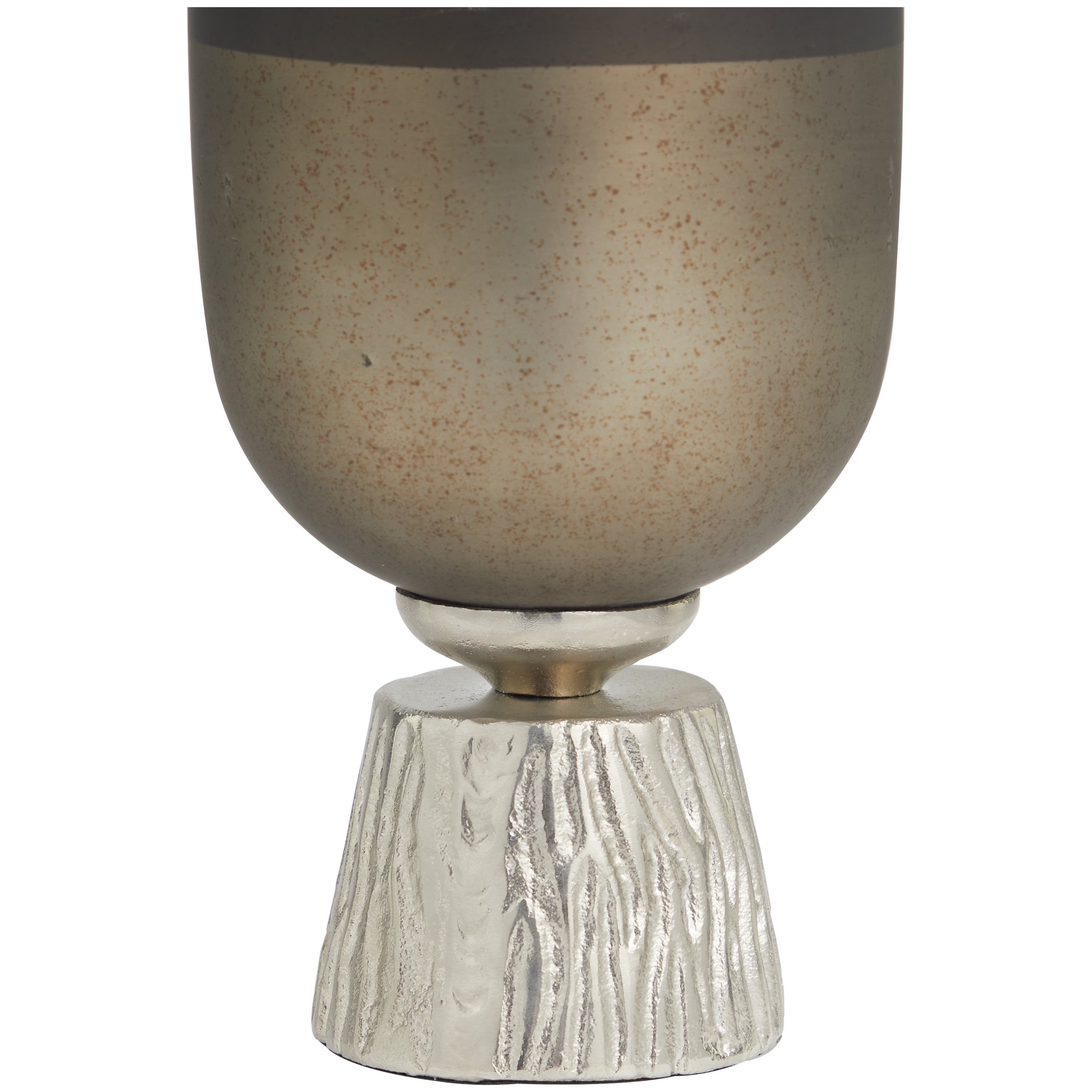 DecMode Bronze Glass Colorblock Candle Holder with Gold Accents and Textured Silver Base