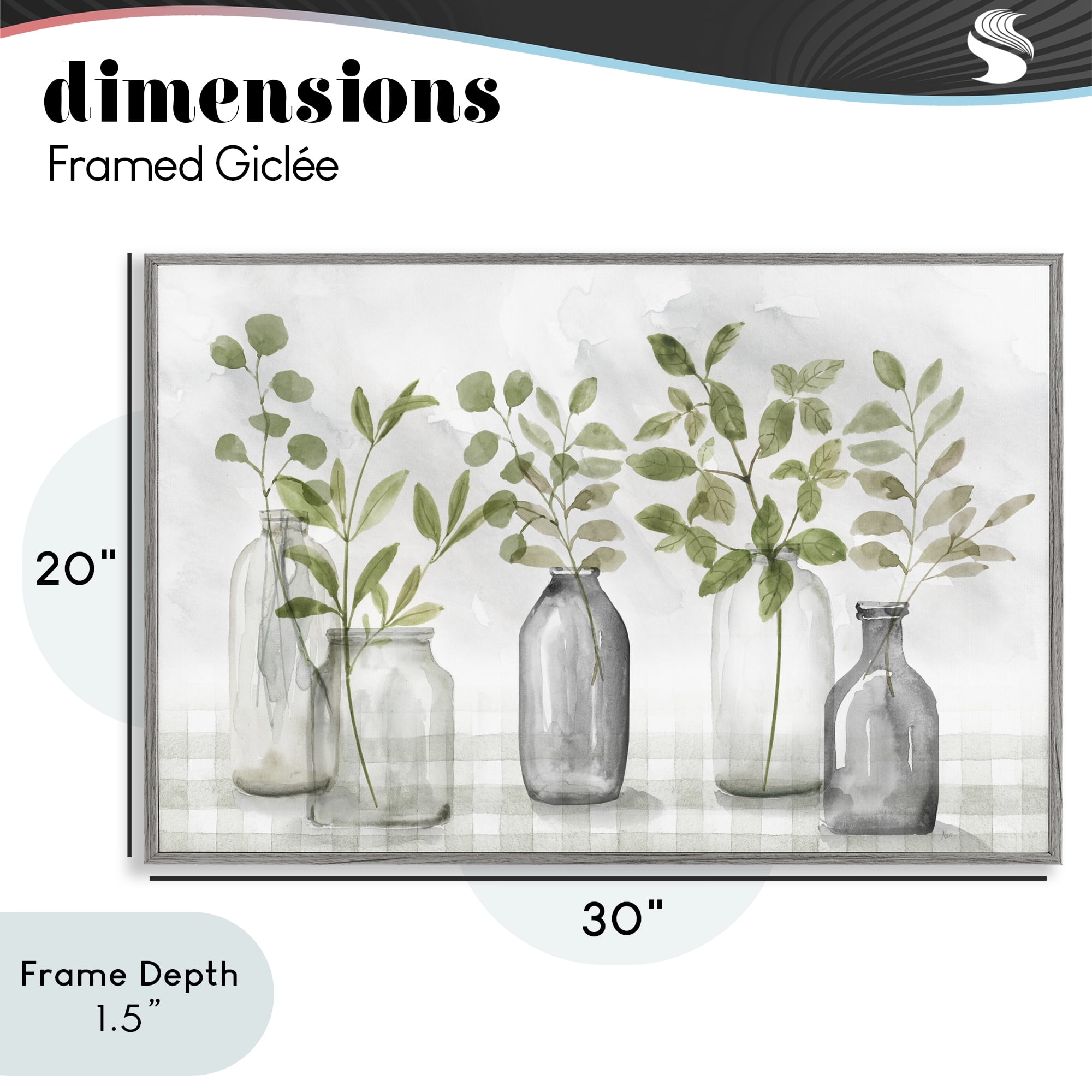 Stupell Industries Greenery Leaves in Vases Gray Framed Giclee Art, design by Nan