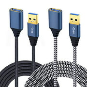 USB Extension, Besgoods 2-Pack 10ft USB 3.0 Extension Cable Braided USB Extender A Male to A Female with Metal Gold-Plated Connector Compatible Oculus VR, Keyboard, Mouse, Hard Drive, PS4, Printer