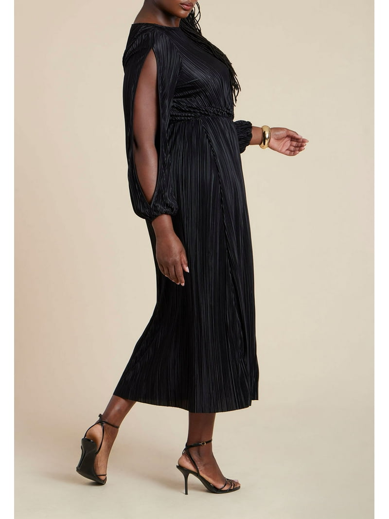 ELOQUII Women's Plus Size Plisse Open Sleeve Dress, Size: 16, Black ELOQUII Women's Plus Size Plisse Open Sleeve Dress, Size: 16, Black