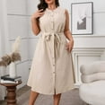 thumbnail image 1 of Ovzne Robes Grande Taille pour Femmes aux Formes Robe d'Été pour Femmes Aguichant Mode Couleur Unie Bouton Lien Sans Manches Robe à Col Rond Robe de Vacances Liquidation, 1 of 7