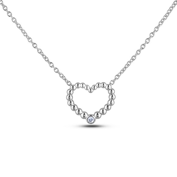 925 Sterling Silver 0.03 Ct Canadian Diamond Heart Pendant & Chain