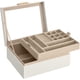 thumbnail image 1 of SONGMICS Caja de Joyas, Caja Joyero de 2 Niveles con Bandeja Extraíble, Estuche de Joyería, con 2 Cajones, Tapa de Cristal, Regalo Ideal, Estilo Moderno, Blanco Nube y Dorado Metálico, 1 of 5