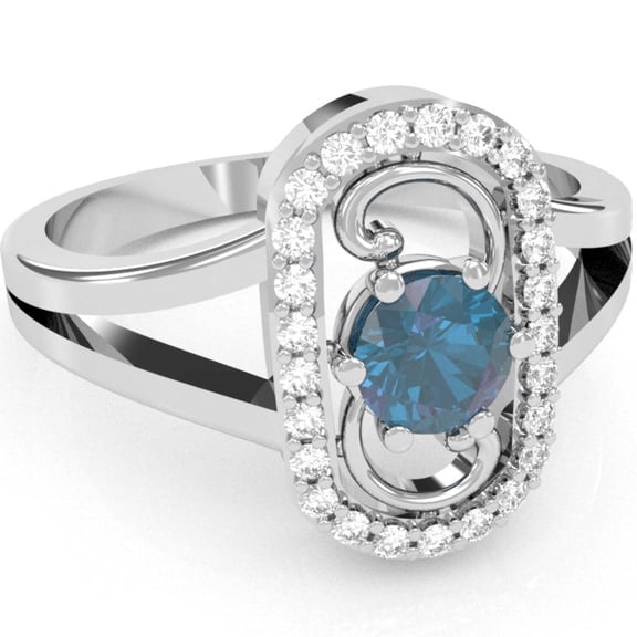 Split Band Lab-Created Alexandrite Diamond Cocktail Ring In 14k White Gold