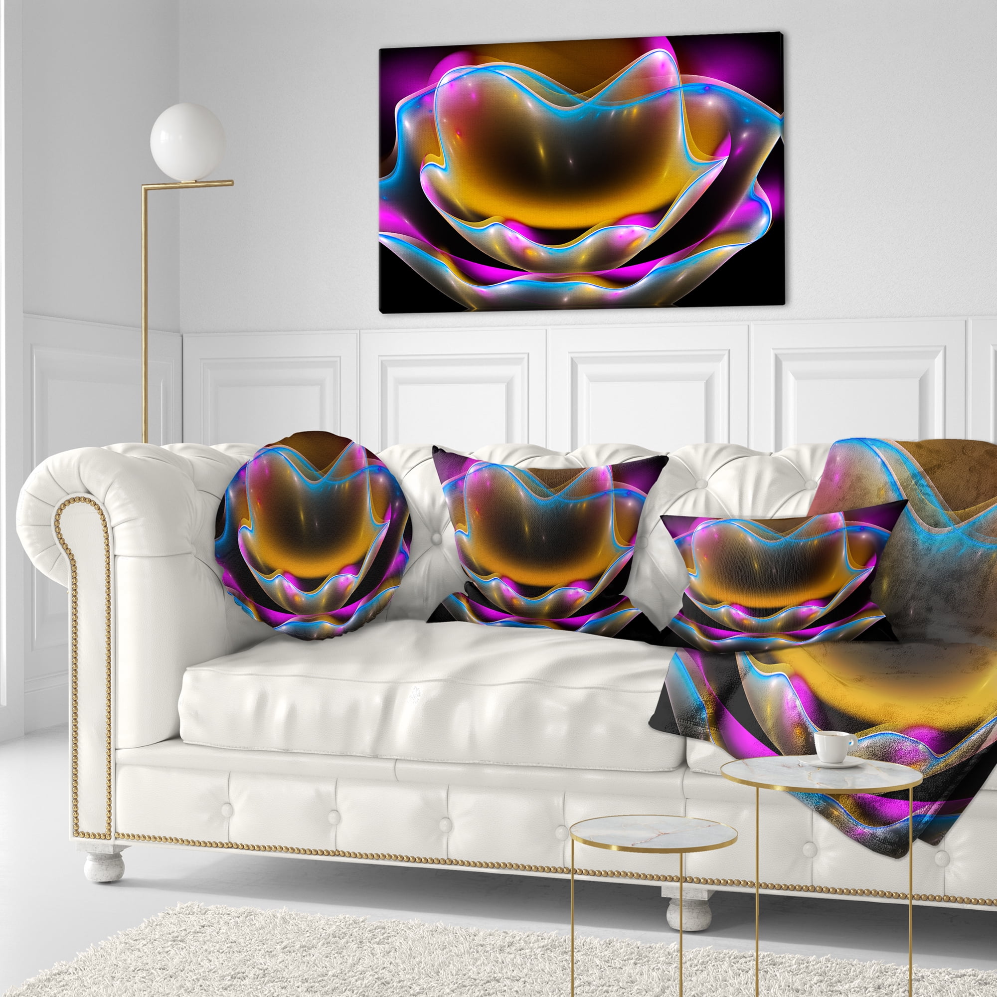 Designart Colorful Fractal Flower in Dark - Floral Throw Pillow - 12x20