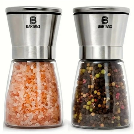 Bartans Manual Salt and Pepper Mill Grinder Set, Stainless Steel Blades Shakers for Kitchens 2 Pack