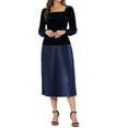 thumbnail image 2 of INSPIRE CHIC Women's Velvet Square Neck Long Sleeve Blouses XS Deep Blue, 2 of 6