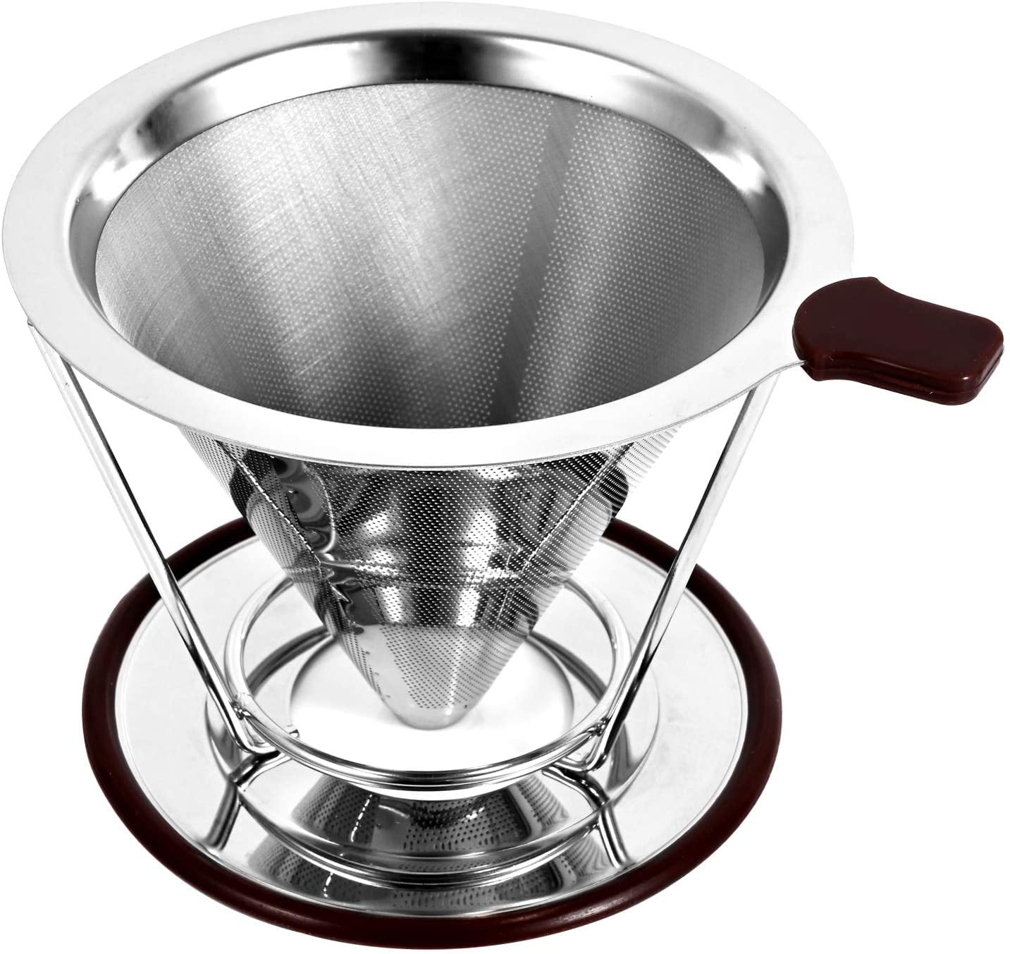 Camping Silver Single Layer Filter Coffee Accessories Home Use L Pour Over Coffee Dripper Reusable Stainless Steel Coffee Maker for Travel
