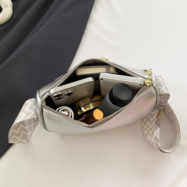 Bolso bandolera para mujer Moda PU Cuero Ocio Viaje Bolso de hombro (Plata)