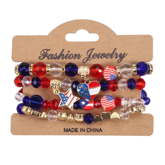 YYKihy 20204 New American Flag Red White And Blue Artificial Crystal Bracelet American Independence Day Multi Layered Beaded Stretch Bracelet
