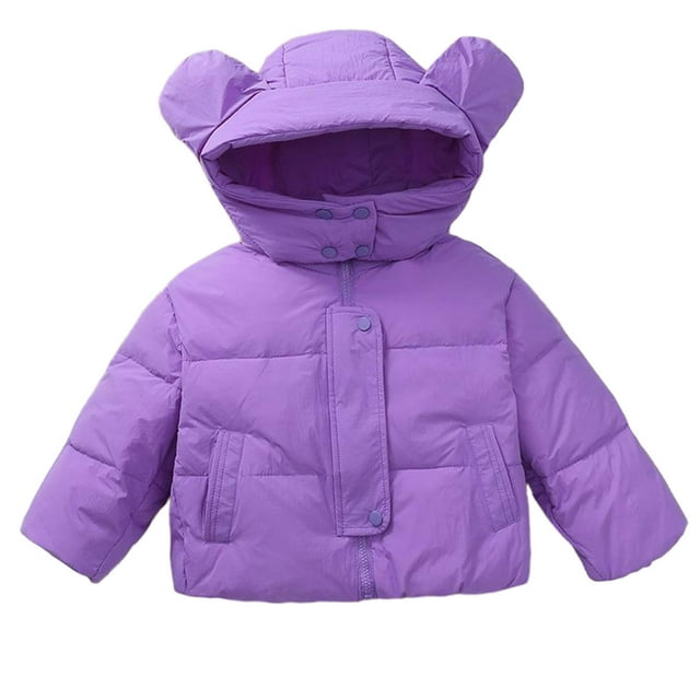 Jackets for Boys Fall Winter Solid Long-Sleeved Hooded Thickened Warm Quilted Bread Coat