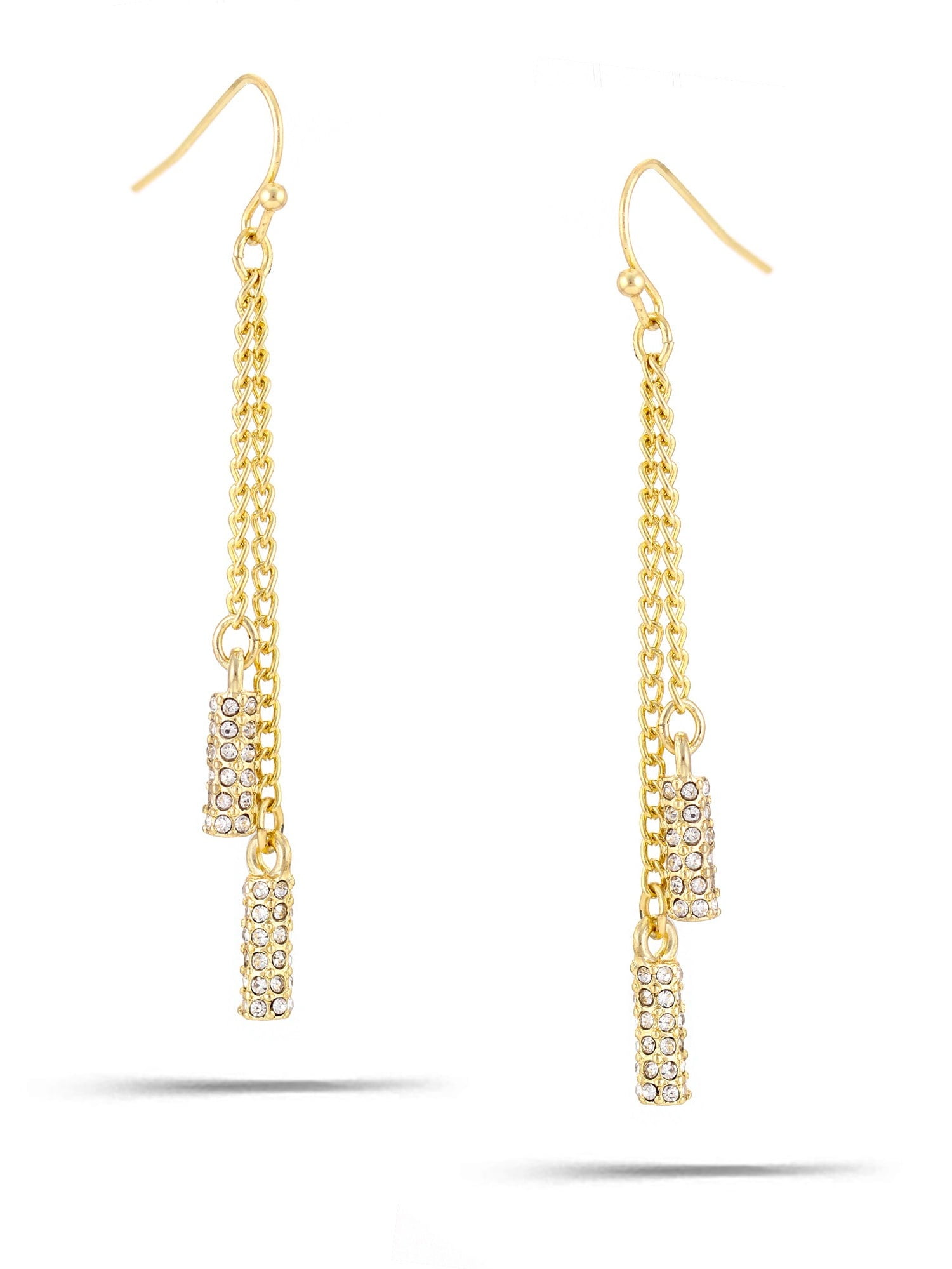 1 Pair Women Lady Jewelry Silver Double Beaded Rhinestone Crystal Stud Earrings