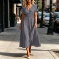 thumbnail image 2 of Nxznwn Women's Summer Short Sleeve Long Dresses Casual Wrap V-Neck Smocked Elastic Waist A-Line Flowy Party Dress, 2 of 9