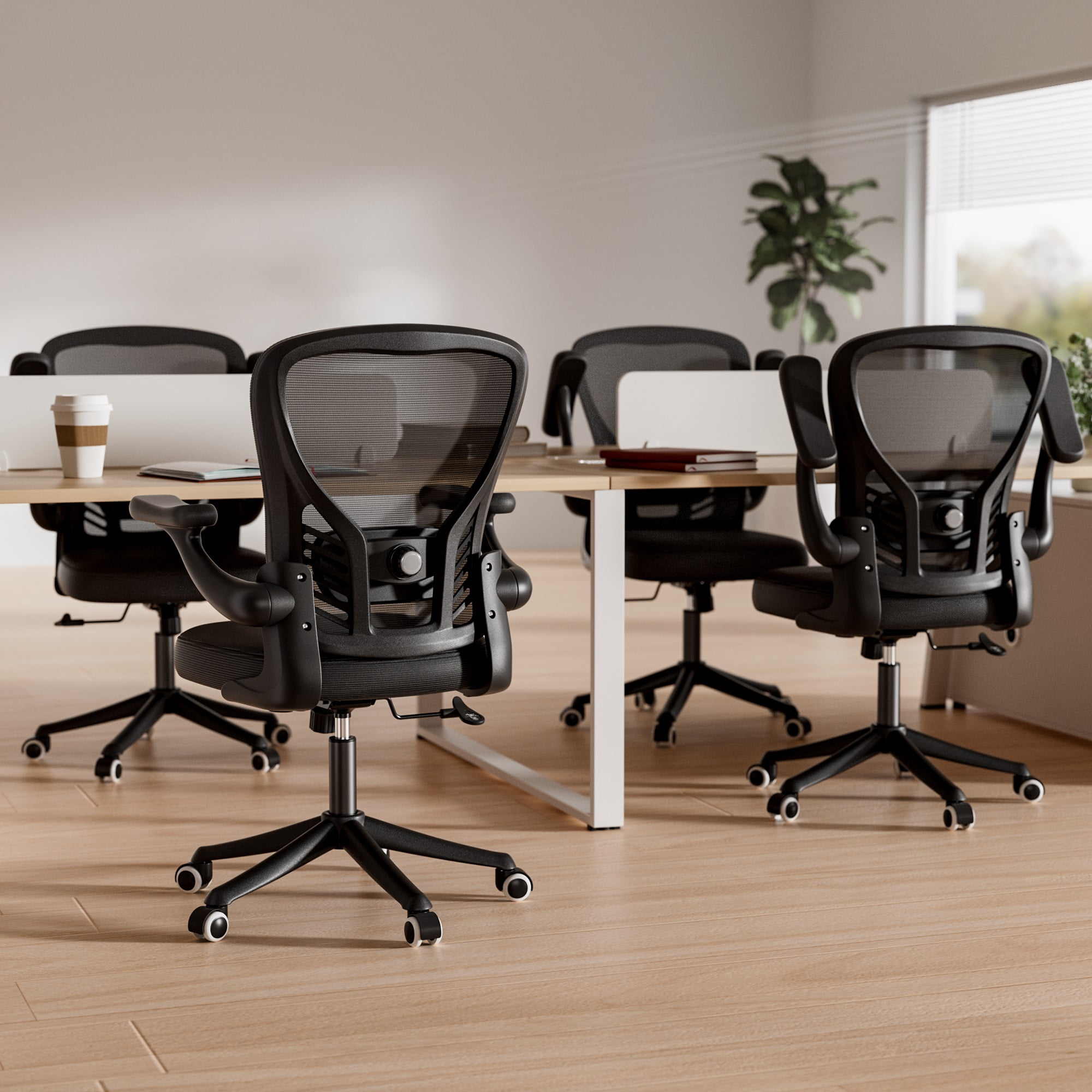 Ninecer Ergonomic Mesh Office Chair, Mesh Back Office Chair with Flip-up Arms, Swivel Computer Desk Chair with Lumbar Support for Adult, Black