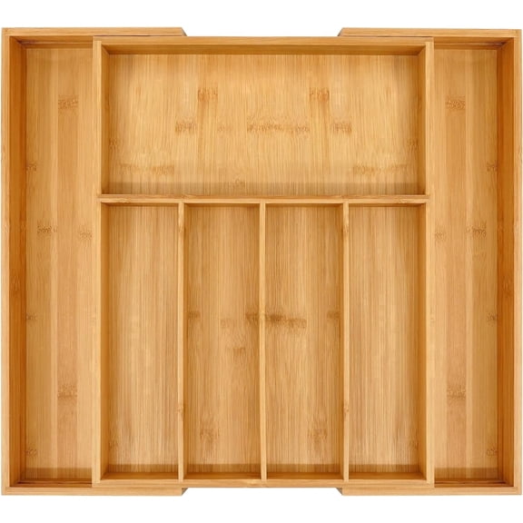 PLERISE Premium Bamboo Drawer Organizer, Expandable Silverware Drawer Organizer, Cutlery Tray with Dividers for Kitchen Utensils (Natural, Large)