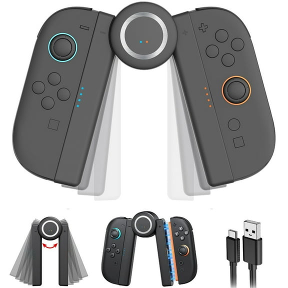GAEKOL Charging Grip for Nintendo Switch 2(2025), Magnetic Grip Controller with 5 Adjustable Rotation Positions for Joycon 2, Play While Charging with LED Indicator & 1.5m/4.9ft Charger Cable