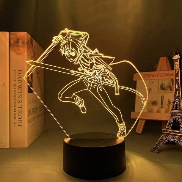 Sword Art Online Kirito Light Anime Lamp 3d Led Night Lights 16 Lámpara de mesa que cambia de color para la decoración del hogar Regalo de Navidad decorativo Niños Manga Feliz Sencillez