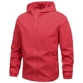 thumbnail image 2 of DPTALR Men's Casual Solid Color Thin Sports Jacket Long Sleeve Hooded with Zipper Pocket,Red,Big and Tall Man XXXXL, 2 of 9