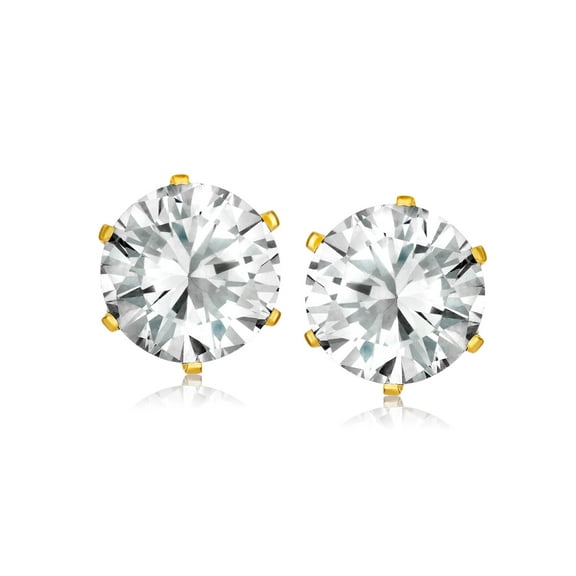 ELYA Jewelry Women's Prong Set Cubic Zirconia Gold Plated Steel Stud Earrings