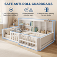 thumbnail image 5 of Miniyam Twin Size Floor Bed, Kids Wood Bed Frame with Guardrails, Side Bookshelf, White, 5 of 7