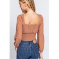 thumbnail image 4 of Long Sleeve Front Tied Ruched Detail Woven Top Rust ' S, 4 of 5