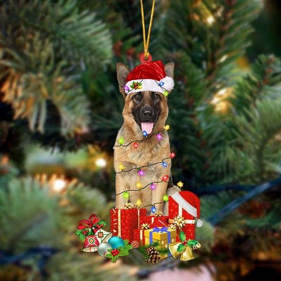 Acrylic 2D FLAT German Shepherd 2-Dog Be Christmas Tree Hanging Ornament