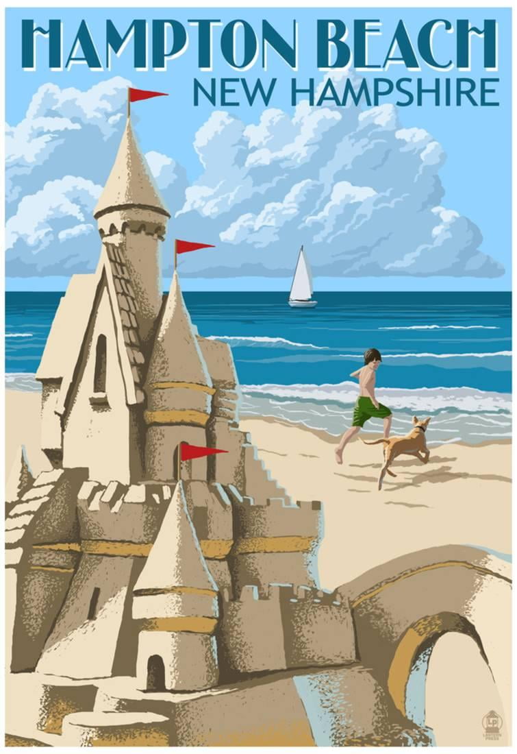 Hampton Beach, New Hampshire Sand Castle Poster 13x18.5