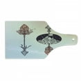 thumbnail image 1 of Occult Cutting Board, Boho Elements with Feather and Rocky Mountain Arrow Design, Decorative Tempered Glass Cutting and Serving Board, Wine Bottle Shape, Sepia Blue, by Ambesonne, 1 of 1