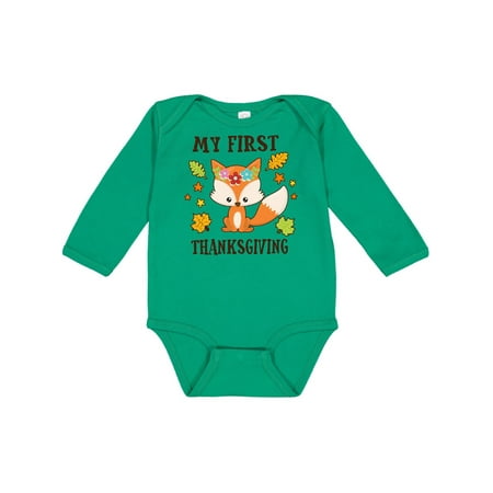 

Inktastic My First Thanksgiving with Fall Fox and Leaves Gift Baby Boy or Baby Girl Long Sleeve Bodysuit