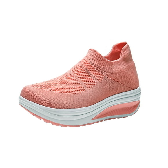 LOVZFMLL Women's Wedge Sneakers Fashion Mesh Breathable Slip On Casual Shoes Comfort Walking Sneakers for Tennis Gym Running Pink 6.5