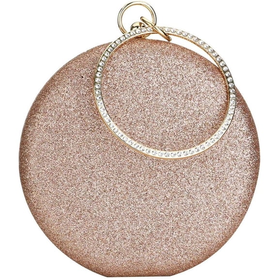 LZCKDPX Gets Women Top Handle Handbags Tote Bag Clutch Purse for Women With Rhinestone Circular Ring,Rose Glod,1