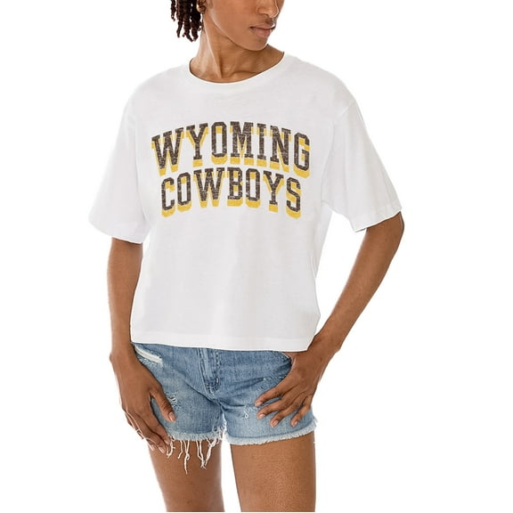 Women's Gameday Couture White Wyoming Cowboys Claim To Fame Boxy Cropped T-Shirt