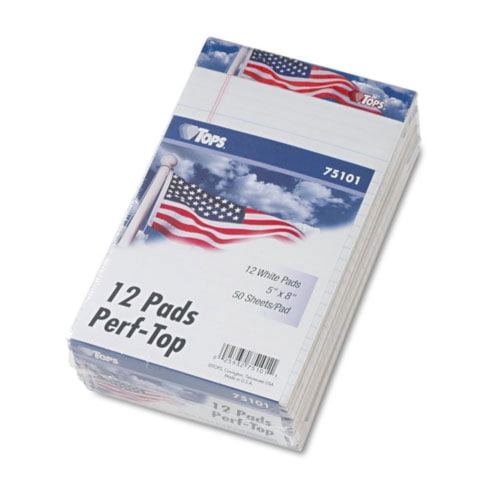 American Pride Writing Pad, Narrow Rule, Red/white/blue Headband, 50 White 5 X 8 Sheets, 12/pack | Bundle of 5 Packs