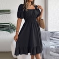 thumbnail image 7 of 2024 Spring Summer Women's Casual Square Neck Short Sleeve A Line Skirt - High Waist Ruffled, 7 of 7