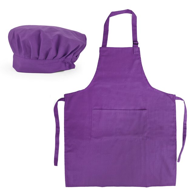 Opromo 12-Pack Cotton Canvas Adjustable Apron and Chef Hat Set-Purple-L