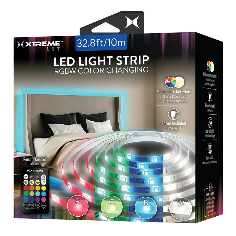 Xtreme Lit 32.8ft RGBW Color-Changing Indoor LED Light Strip, Remote  Control, Powered by 12V Adapter