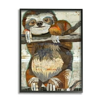 Stupell Industries Smiling Sloth Patchwork Collage Jungle Animal Portrait Graphic Art Black Framed Art Print Wall Art, Design by Traci Anderson