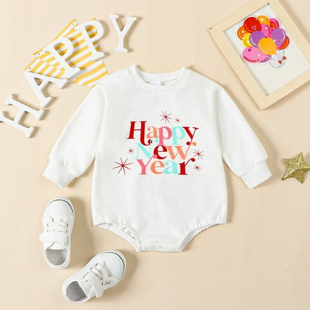 

Baby Girls Bodysuits Long Sleeve New Year Letter Print Romper Jumpsuit Fall Clothes