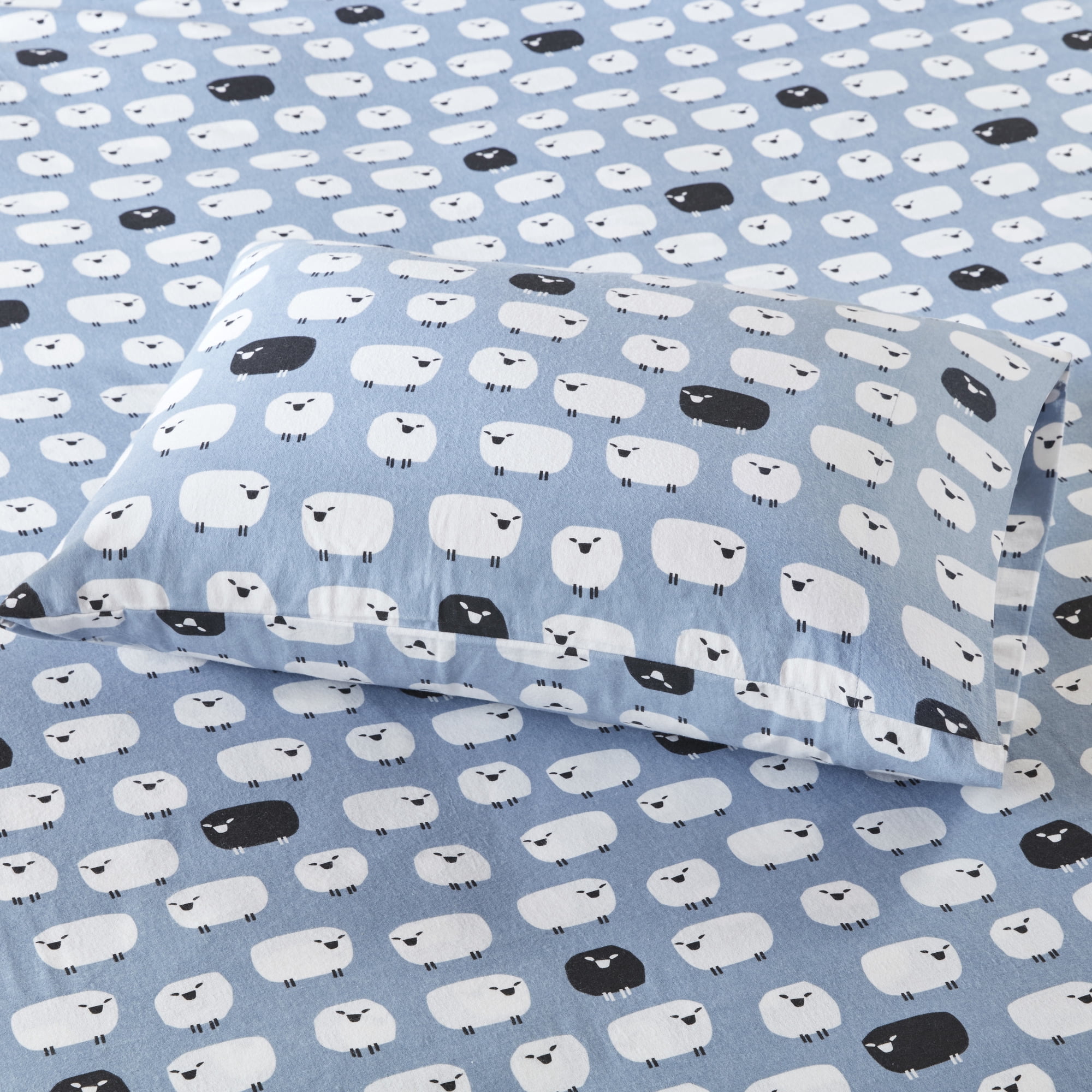 Woolrich 4-Piece Blue Sheep Cotton Flannel Sheet Set, Queen