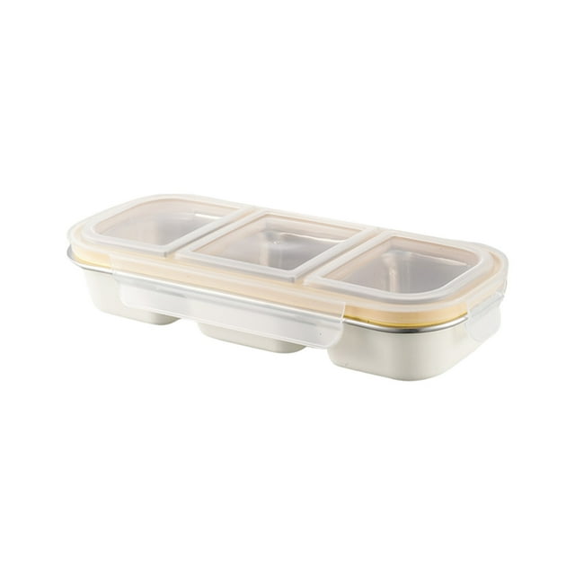 QualitChoice Contenants à Collation Étanches en Acier Inoxydable pour Enfants, Faits de Noix en Acier Inoxydable de Qualité Alimentaire 304, Blanc Cassé, Trois Compartiments