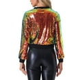 thumbnail image 3 of INSPIRE CHIC Women's Sequin Jacket Zipper Closure Hidden Pockets Bomber Jacket L Green Pink, 3 of 6