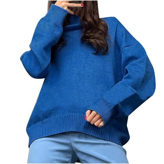 Pull pour Femmes Col Roulé Manches Longues Couleur Unie Confortable Chaud Pulls d'Hiver Décontracté Ample Doux