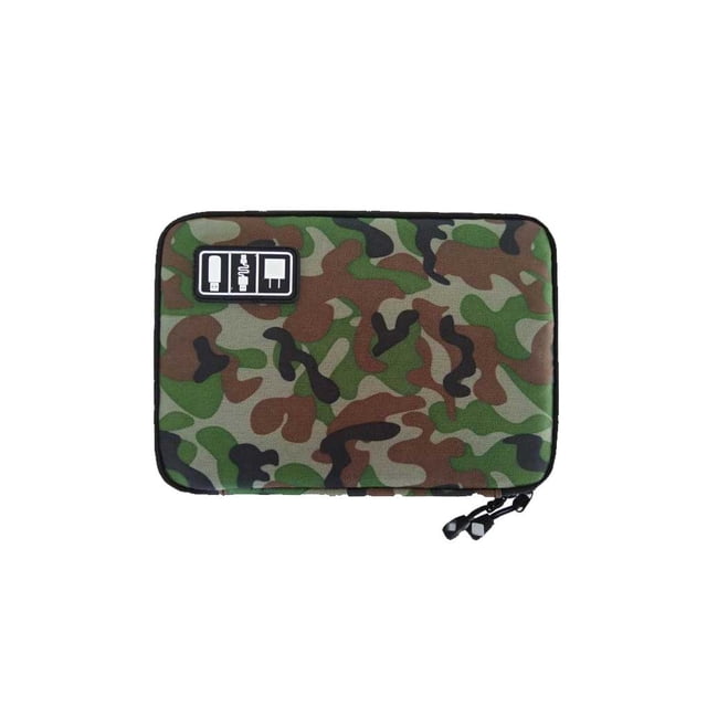 Qarigey Organizador de cables de datos con cremallera Rectangular, cable de carga para auriculares con múltiples ranuras, bolsa de Viajes, Equipaje y Accesorios Varios Camuflaje Verde